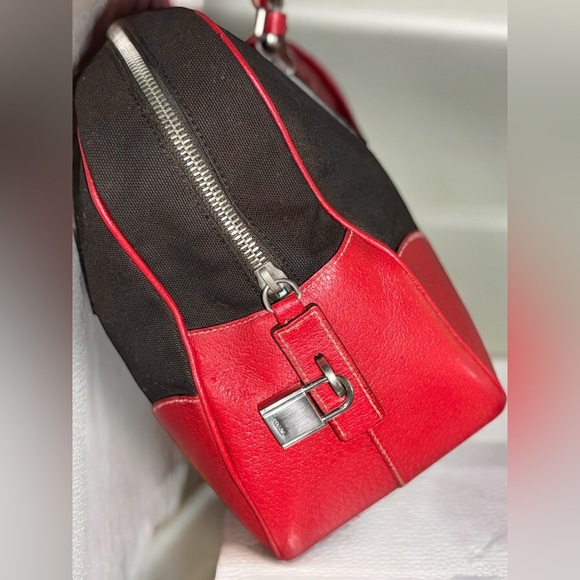 SOLD!! Not for Sale! Prada Cherry Red Brown Leather and Canvas Bowling Bag - Picture 10 of 14